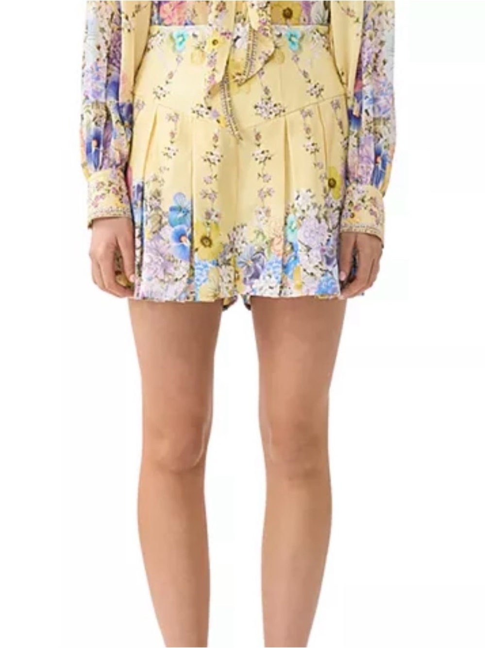 Camilla Designer Corset Shorts Darling Buds Yellow and Floral Linen Silk Size XS